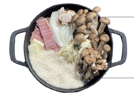 キノコとベーコンのチーズリゾット